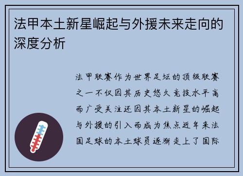 法甲本土新星崛起与外援未来走向的深度分析